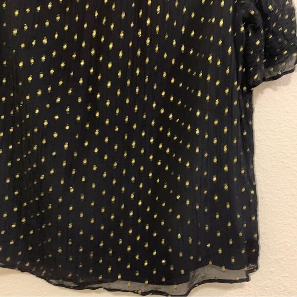 J. Crew Blouse Women’s Medium Black Yellow Sheer Polka Dot Ruffle Neck. - Picture 4 of 14